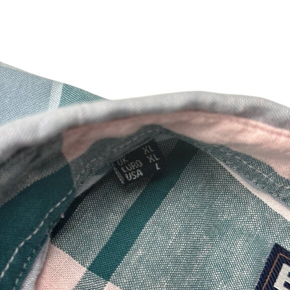 Barbour Shirt L Mens Short Sleeve Button Front Plaid Tan Checked Tailored Fit - Picture 5 of 8